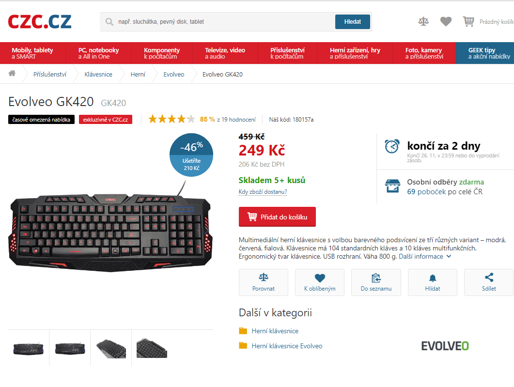 Podsvícená herní klávesnice Evolveo GK420