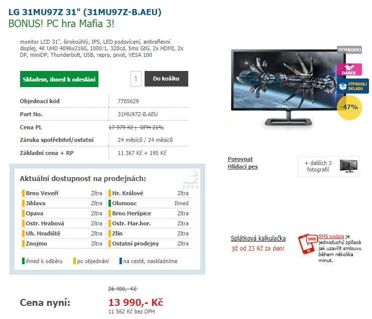 Luxusní 4K monitor LG, 31" + dárek