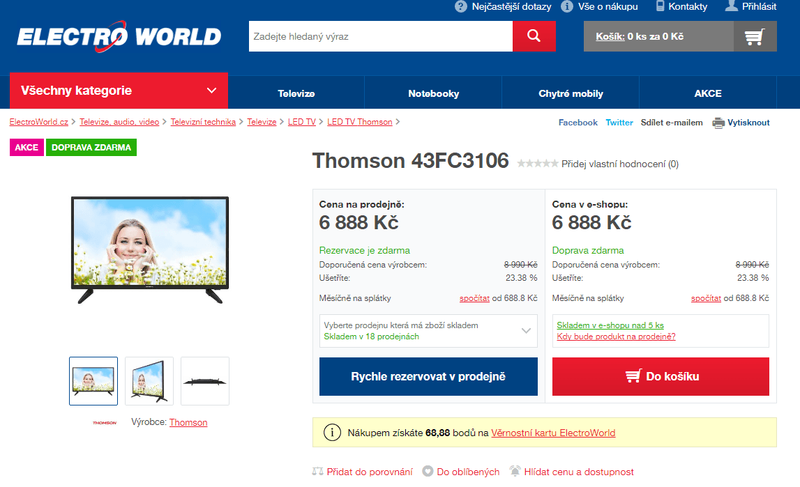 Full HD TV, LED,108 cm,Thomson, A+