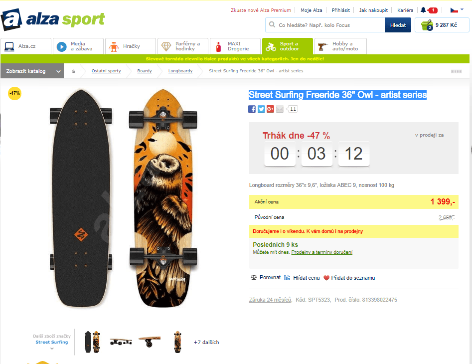 Longboard Street Surfing 36" Owl