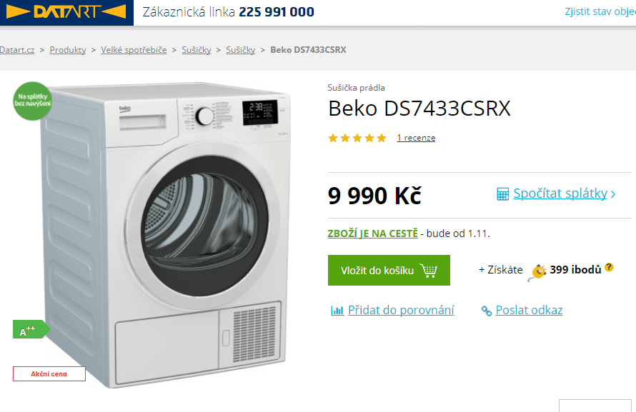 Sušička prádla Beko, 7kg, A++