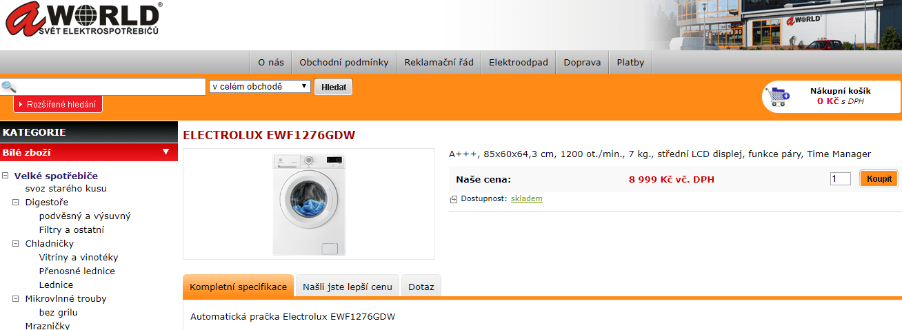 Electrolux, pára, 7kg, 1200 ot., A+++