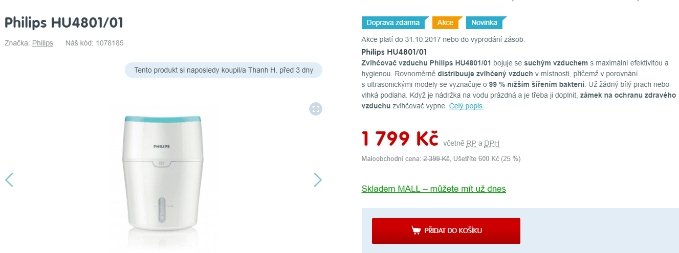 Zvlhčovač vzduchu Philips HU4801/01 