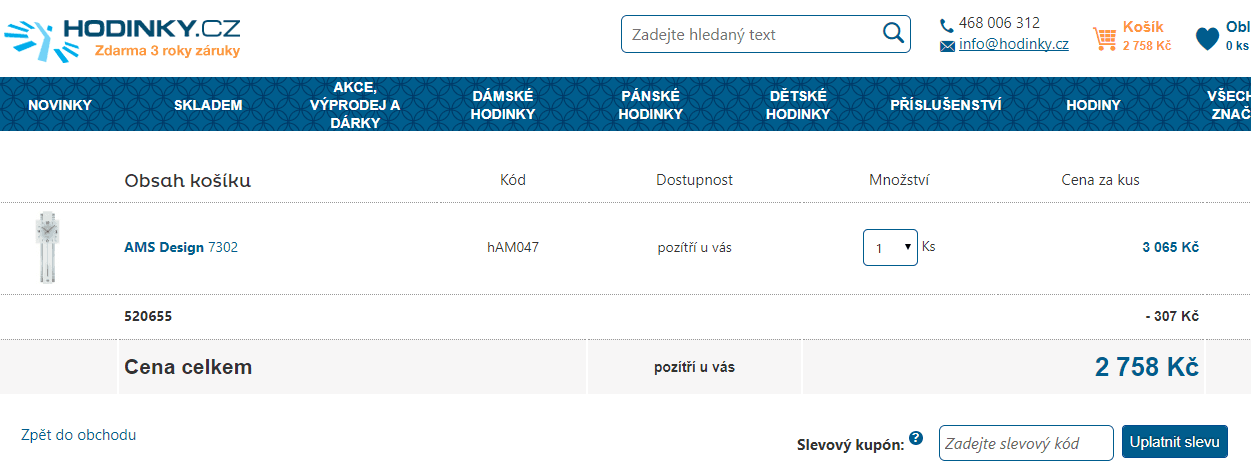 Kyvadlové hodiny AMS, v 68 cm, sklo, hliník