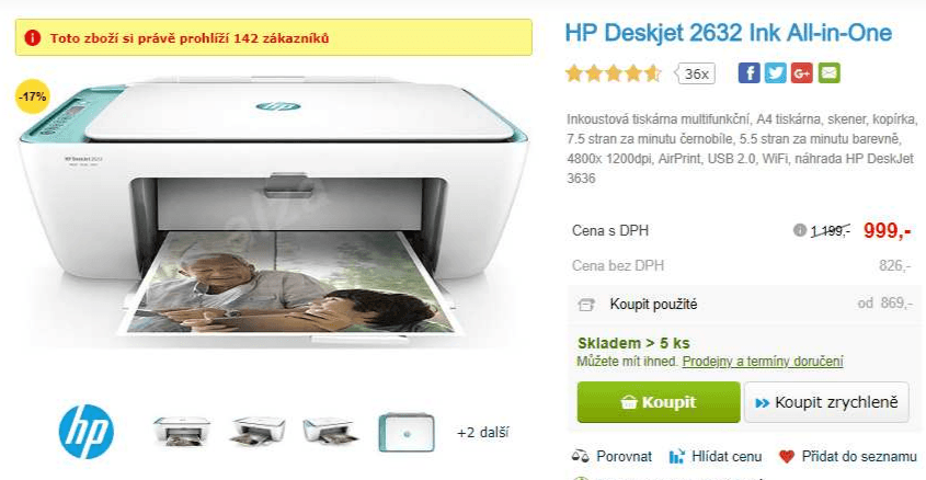 Wifi multifunkce HP, inkoust, barva