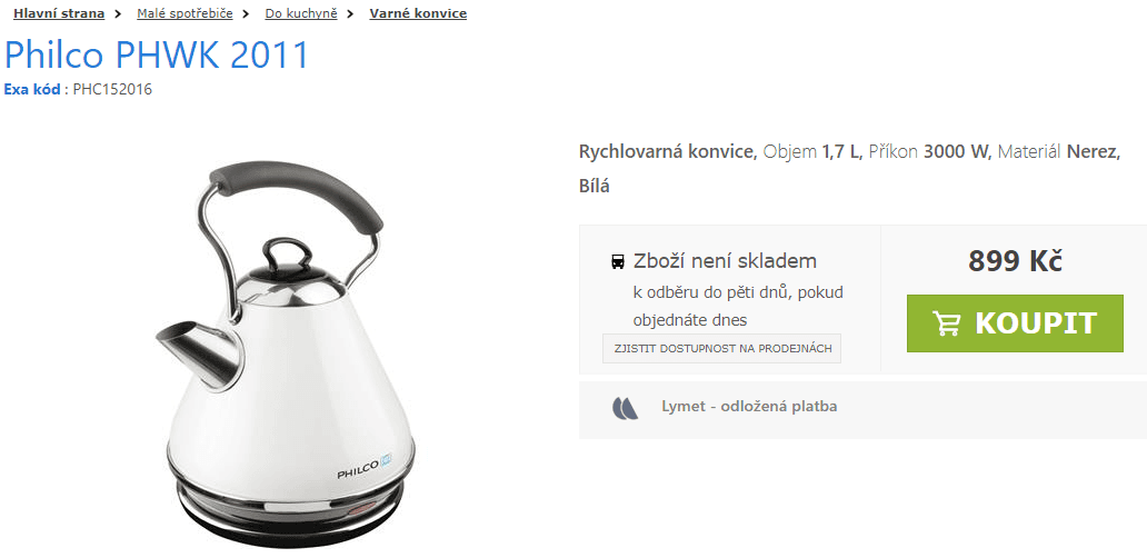 Retro rychlovarná konvice Philco, 1,7 litru