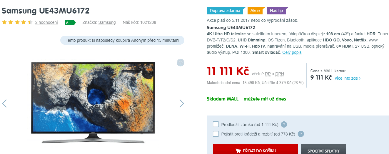Ultra HD TV, HDR, Smart, 108cm, Samsung