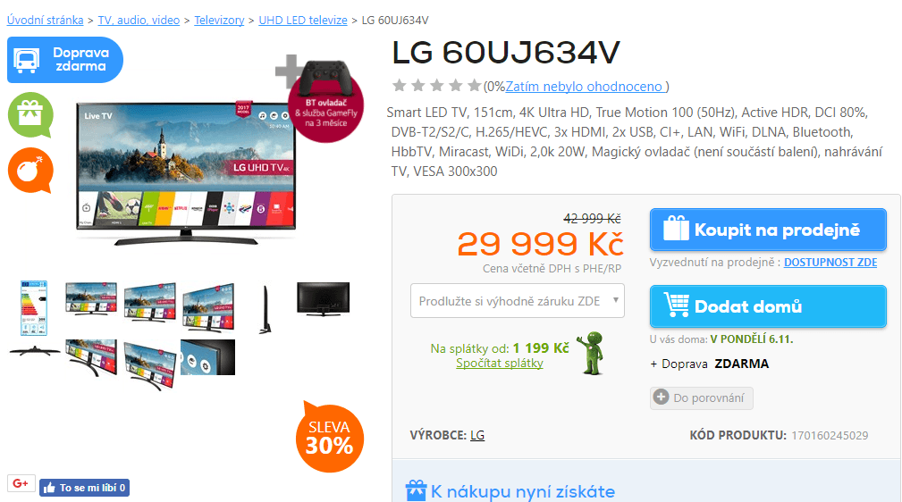 4K LED TV, Smart, 151 cm, LG