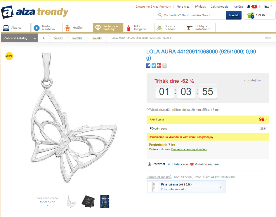 Stříbrný přívěsek Lola Aura, motýl