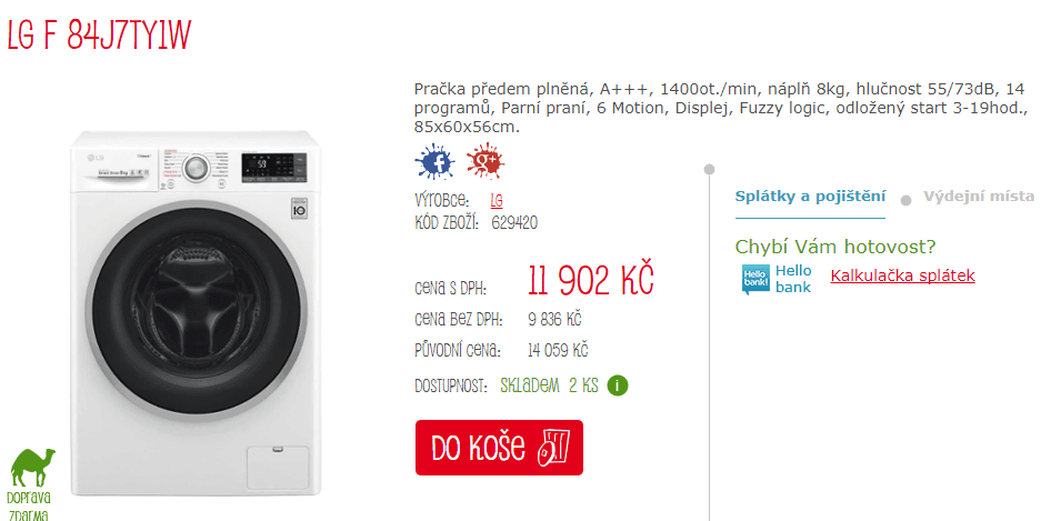 Pračka LG, 8kg, 1400 ot., NFC, pára