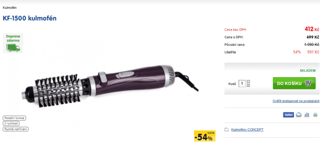 Kulmofén Concept Violette Care, rotace