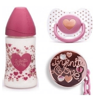 Dárkový set Suavinex - láhev 270ml, dudlík, klip