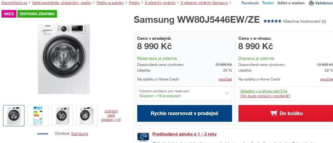 Pračka Samsung, 8kg, 1400 ot., A+++