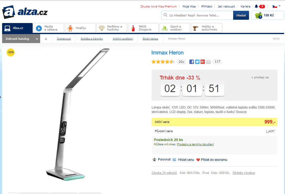 LED stolní lampička Immax Heron, displej