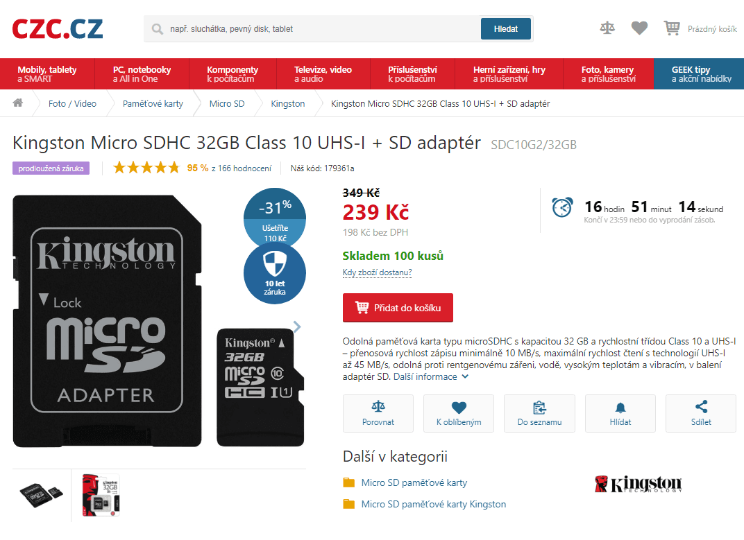 Paměťová karta Kingston Micro SDHC 32GB