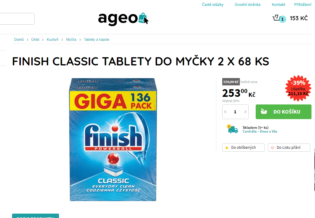 Tablety Finish Classic 2x 68 ks