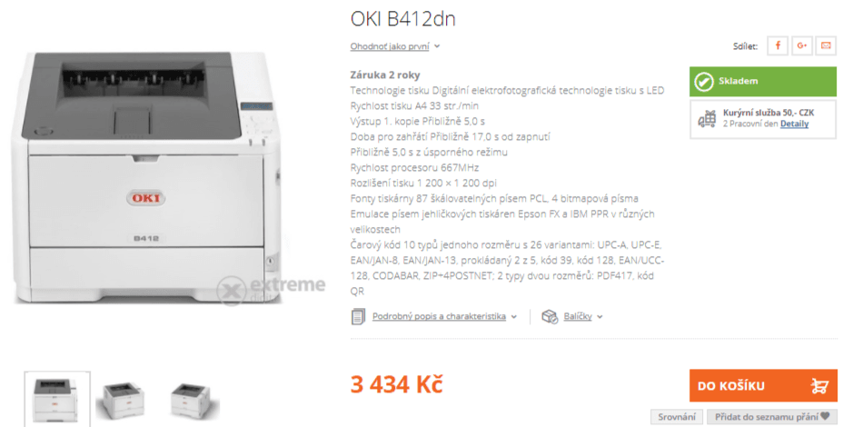 ČB laserová tiskárna OKI B412dn