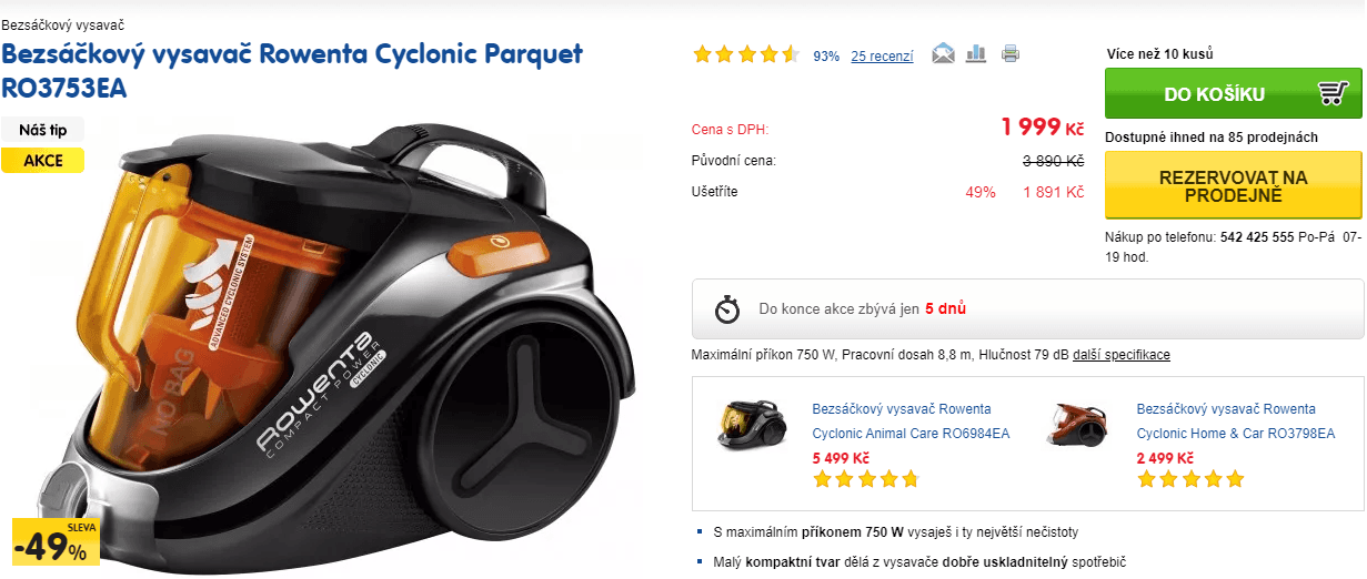 Bezsáčkový vysavač, cyklon Rowenta