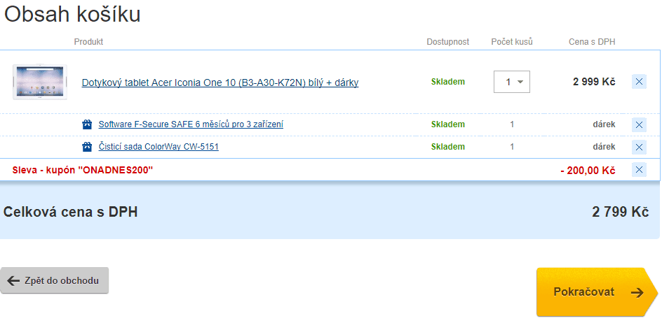 Tablet Acer, 4x 1,3GHz, 1GB RAM, 10"