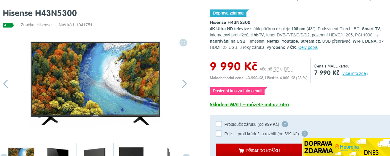 Ultra HD TV, Smart, 108 cm, Hisense