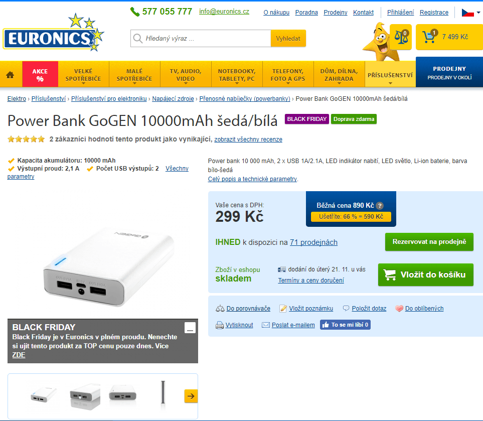 Powerbanka Gogen, 10000mAh, svítilna