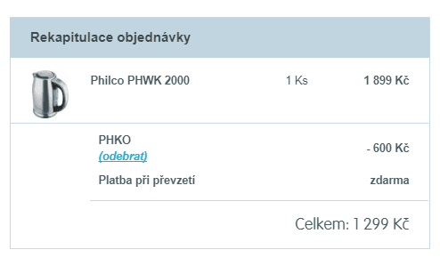 Rychlovarná konvice Philco, regulace teploty