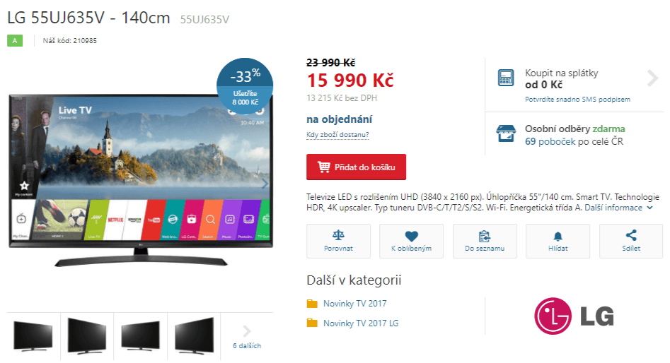 Ultra HD TV, HDR, Smart, 140cm, LG