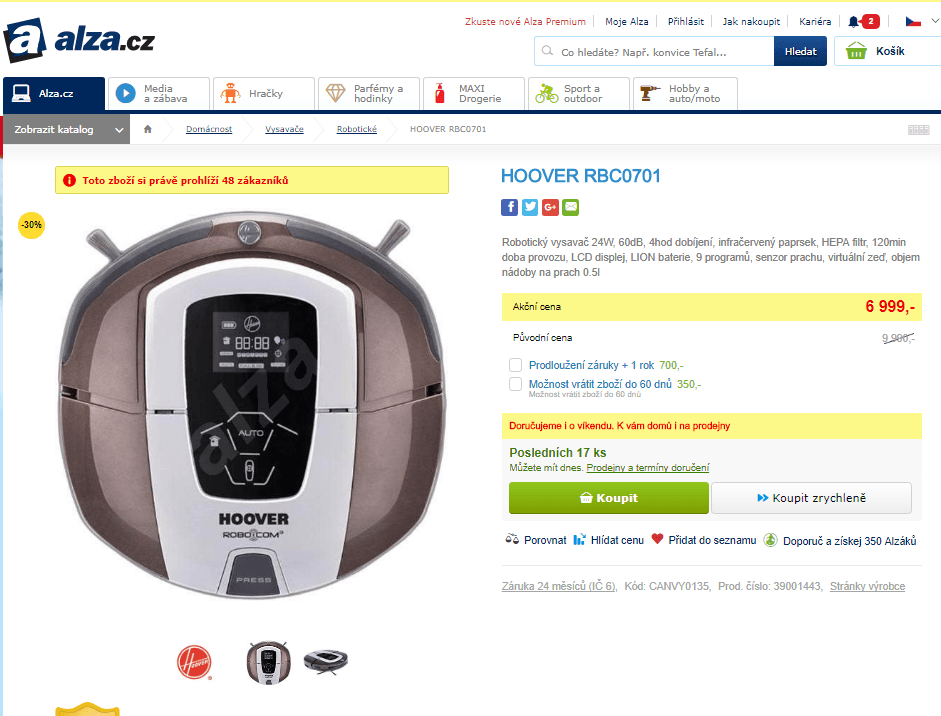 Robotický vysavač Hoover RBC0701