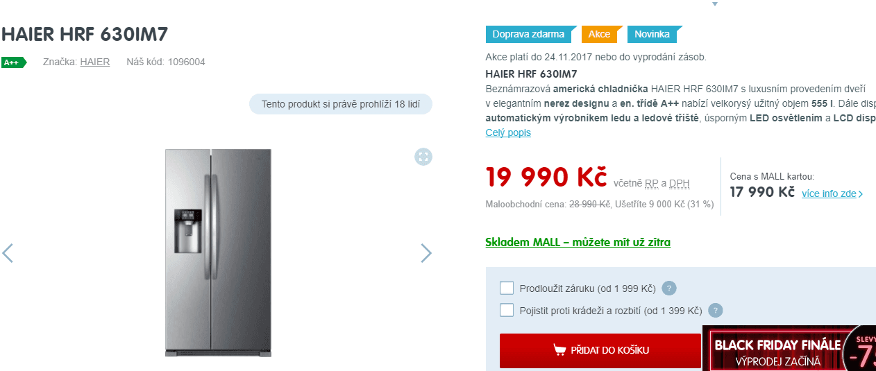 Americká lednice Haier, led, no frost