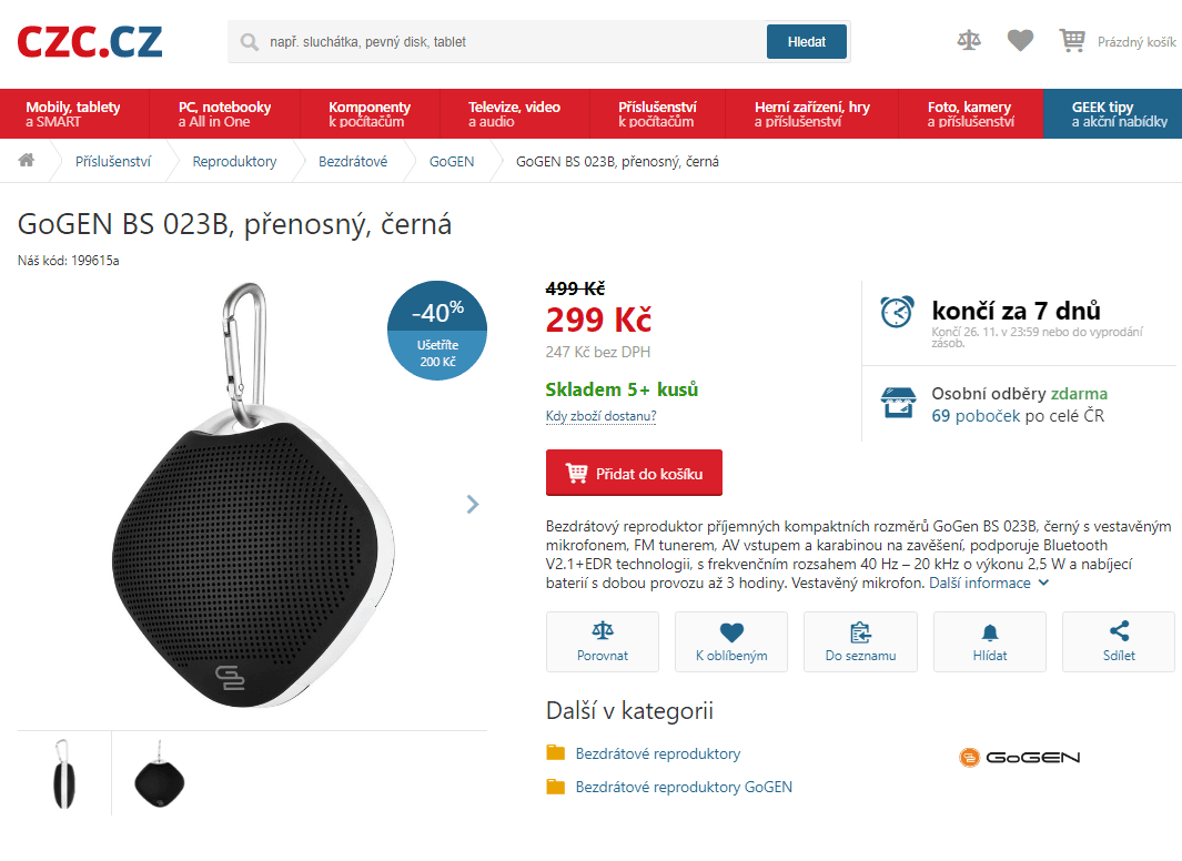 Bezdrátový reproduktor GoGEN BS 023