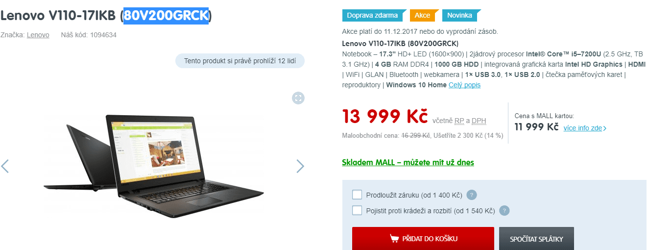 Lenovo, i5, 3,1GHz, 4GB RAM, 17,3"