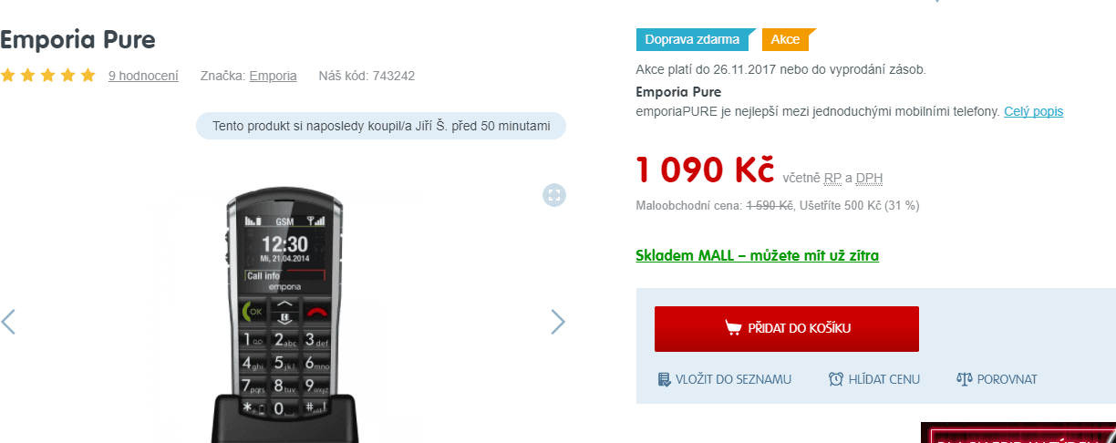Klasický mobil pro seniory Emporia