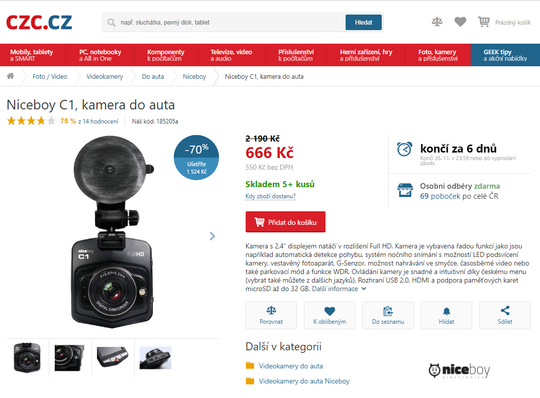 Autokamera Niceboy C1, full HD