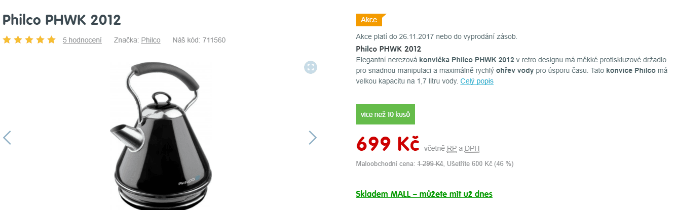 Rychlovarná konvice Philco, 1,7 litru