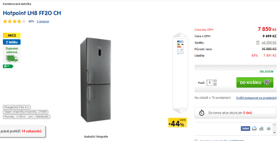 Lednice Hotpoint, no frost, 189 cm, A++
