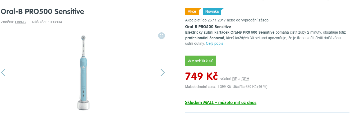 El. kartáček Oral-B PRO500 Sensitive