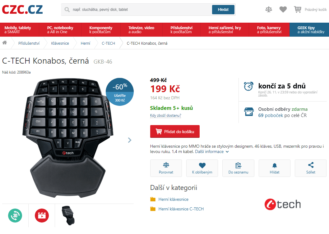Herní klávesnice C-TECH Konabos, černá