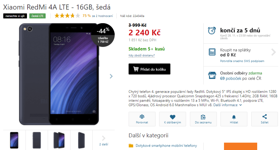 Xiaomi, 4x 1,4GHz, 2GB RAM, 5", LTE