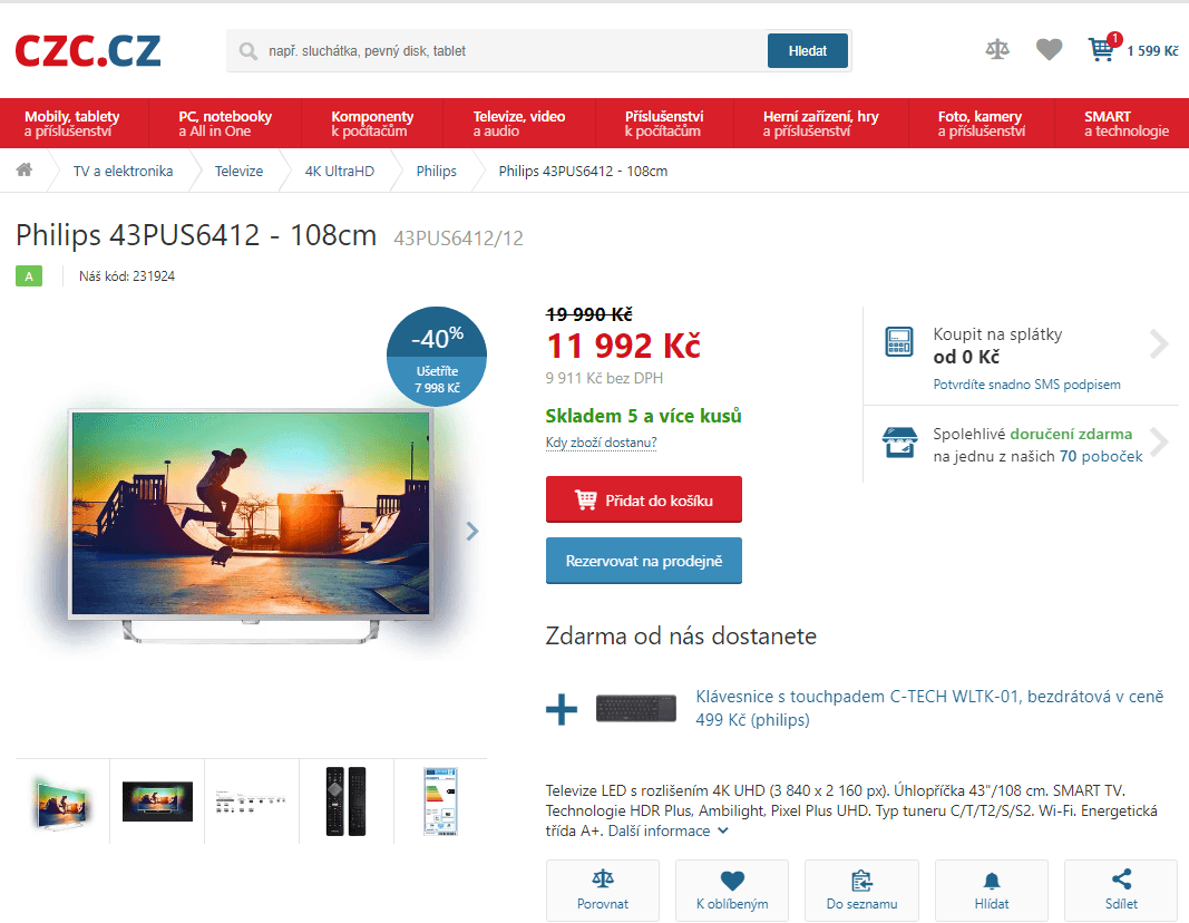 4K UHD TV, HDR, Smart, 108cm, Philips