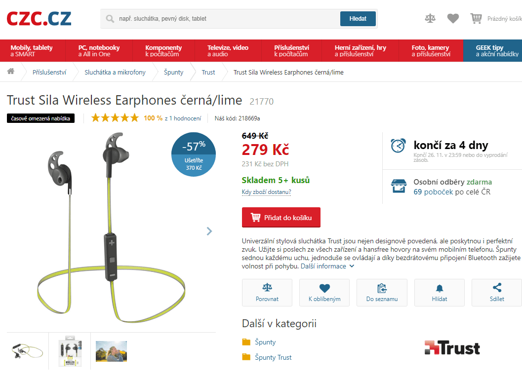 Bluetooth sluchátka Trust Sila, mikrofon