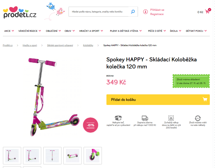 Skládací koloběžka Spokey HAPPY, růžová