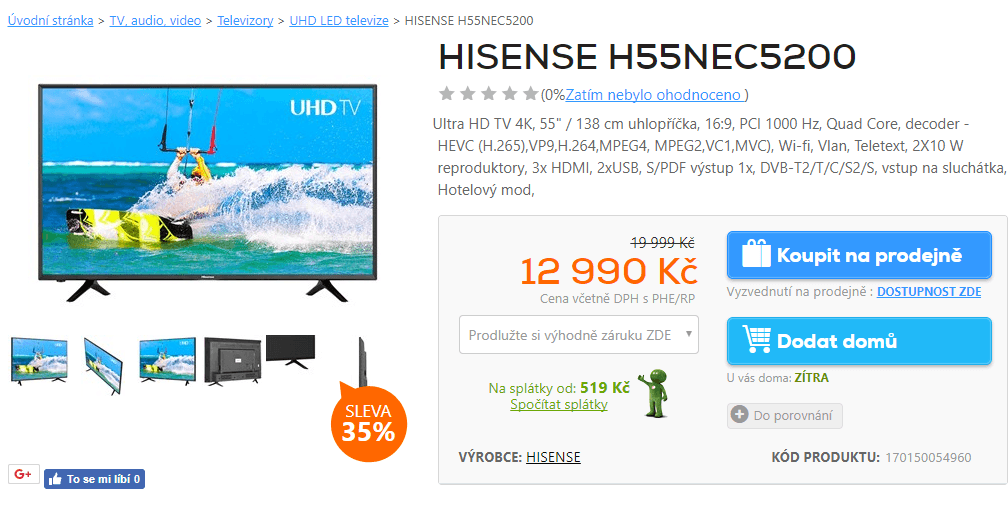 Ultra HD TV, Smart, 138 cm, Hisense
