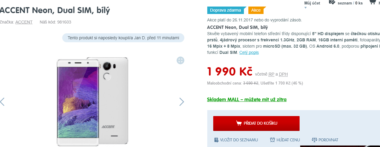 Accent, 4x 1,3GHz, 2GB RAM, LTE, 5"
