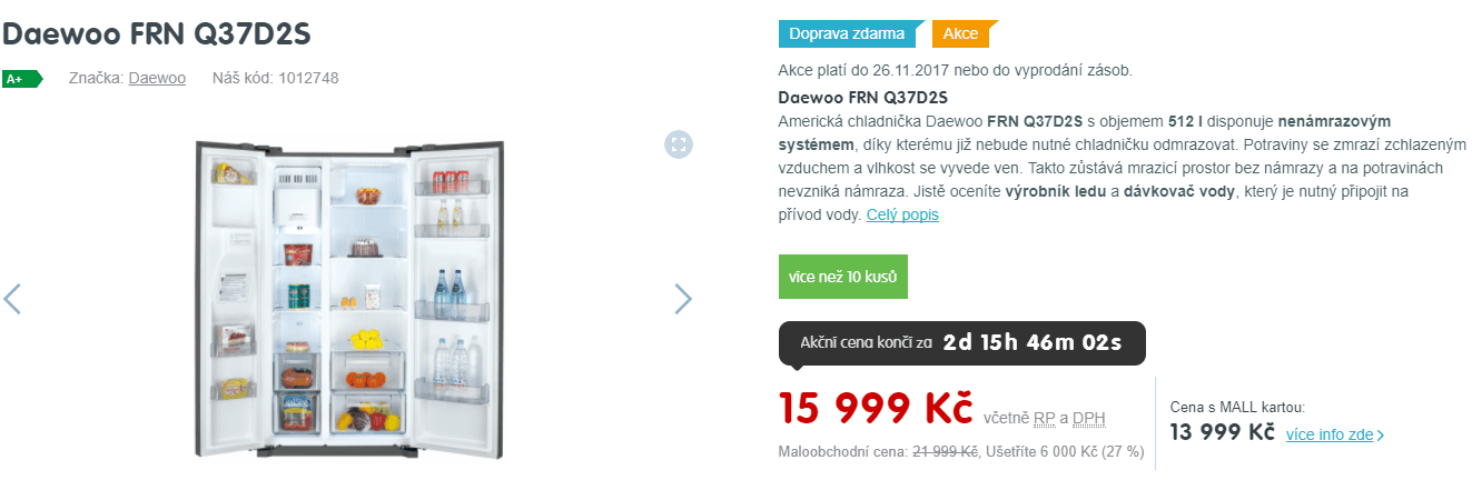 Americká lednice DAEWOO, led, 512 l