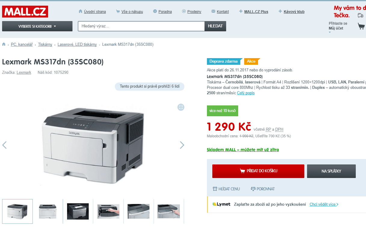 Tiskárna ČB, laser Lexmark MS317dn 