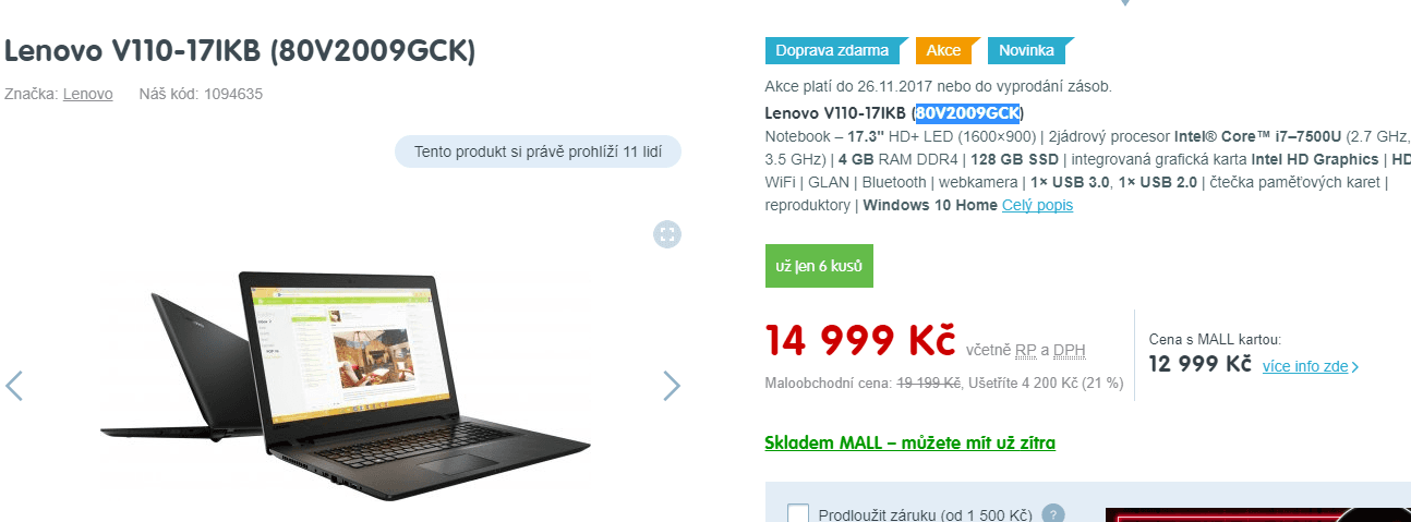 Lenovo, i7 3,5GHz, 4GB RAM, 17,3"