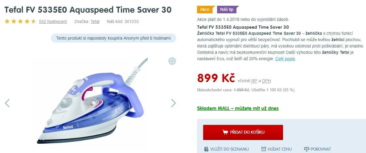 Žehlička Tefal Aquaspeed, FV 5335E0