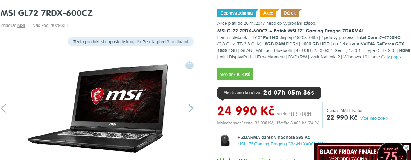 Herní MSI, i7 3,8GHz, 8GB RAM, 4GB NVIDIA