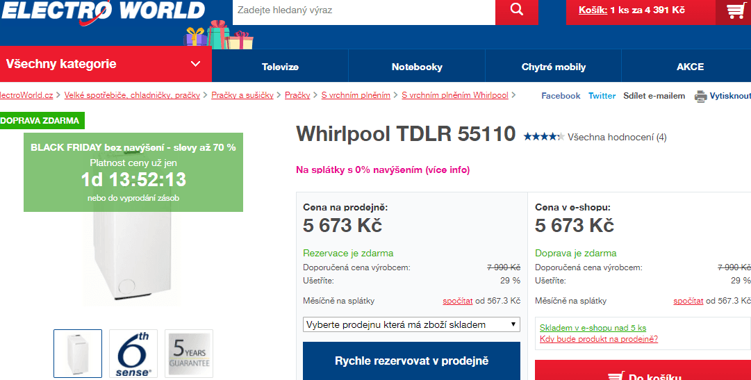 Whirlpool, 5,5kg, 1000 ot., A++