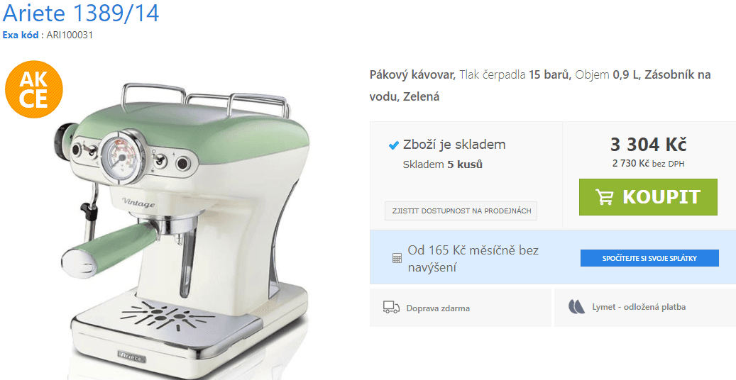 Pákové espresso Ariete, mletá káva i ESE pody